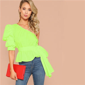 One Shoulder Puff Blouse
