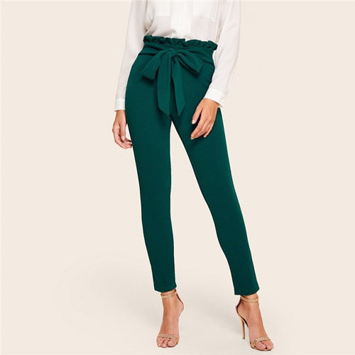 Frill Trim Solid High Pants